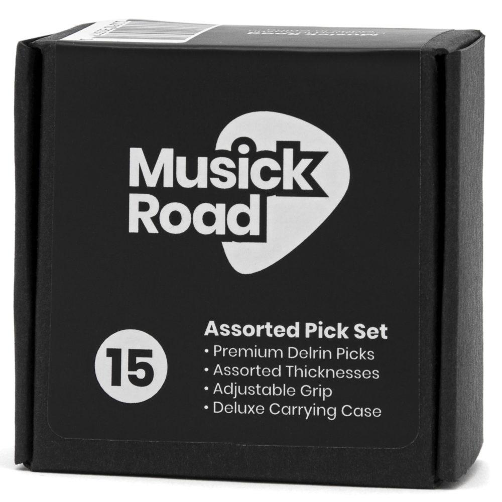 Set of 15 Delrin Guitar Picks With Adjustable Grip and Case. Assorted Color-Coded Thicknesses. Set of 15 Delrin Guitar Picks With Adjustable Grip and Case. Assorted Color-Coded Thicknesses.