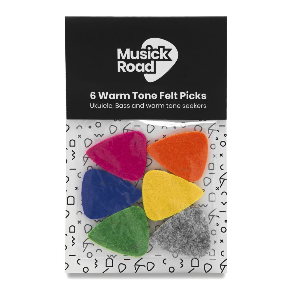 Front package view of the Musick Road Ukulele Felt Picks 6 pack