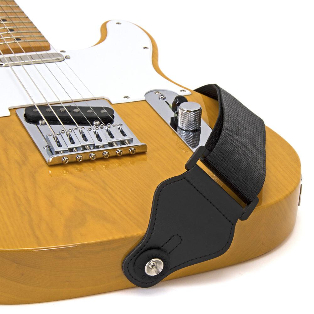 Musick Road Black Poly Guitar Strap Ends on a Fender Telecaster